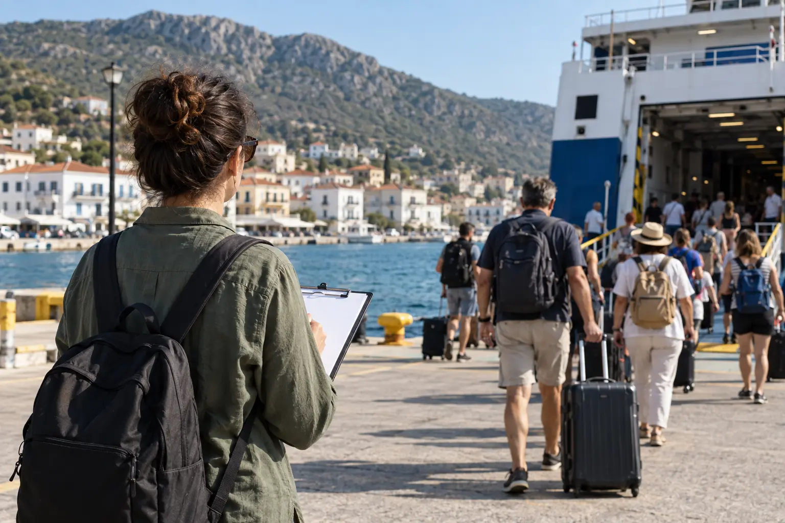 Ερευνητής καταγράφει παρατηρήσεις σε λιμάνι προορισμού.